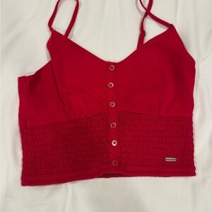 Hollister Red Button-Front Crop Top